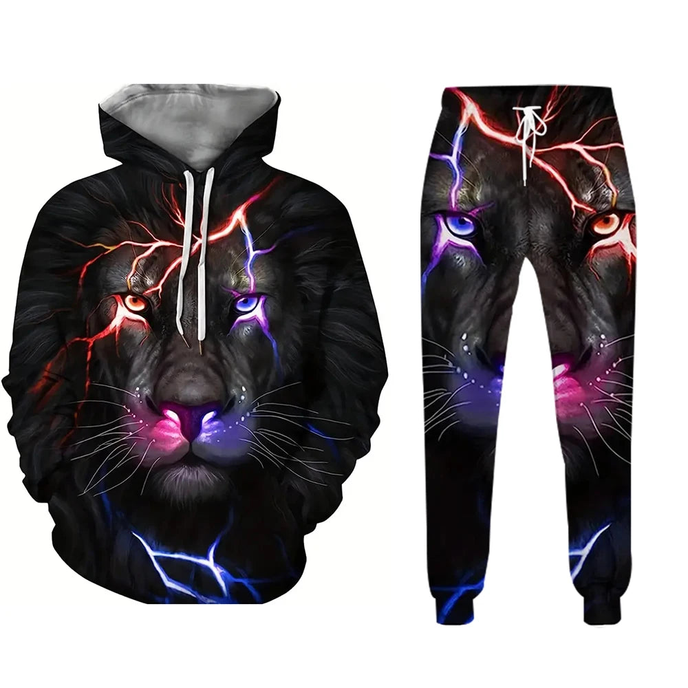 NEW Hoodies Set 3D Print Animal Patterns Men Tracksuit Sets