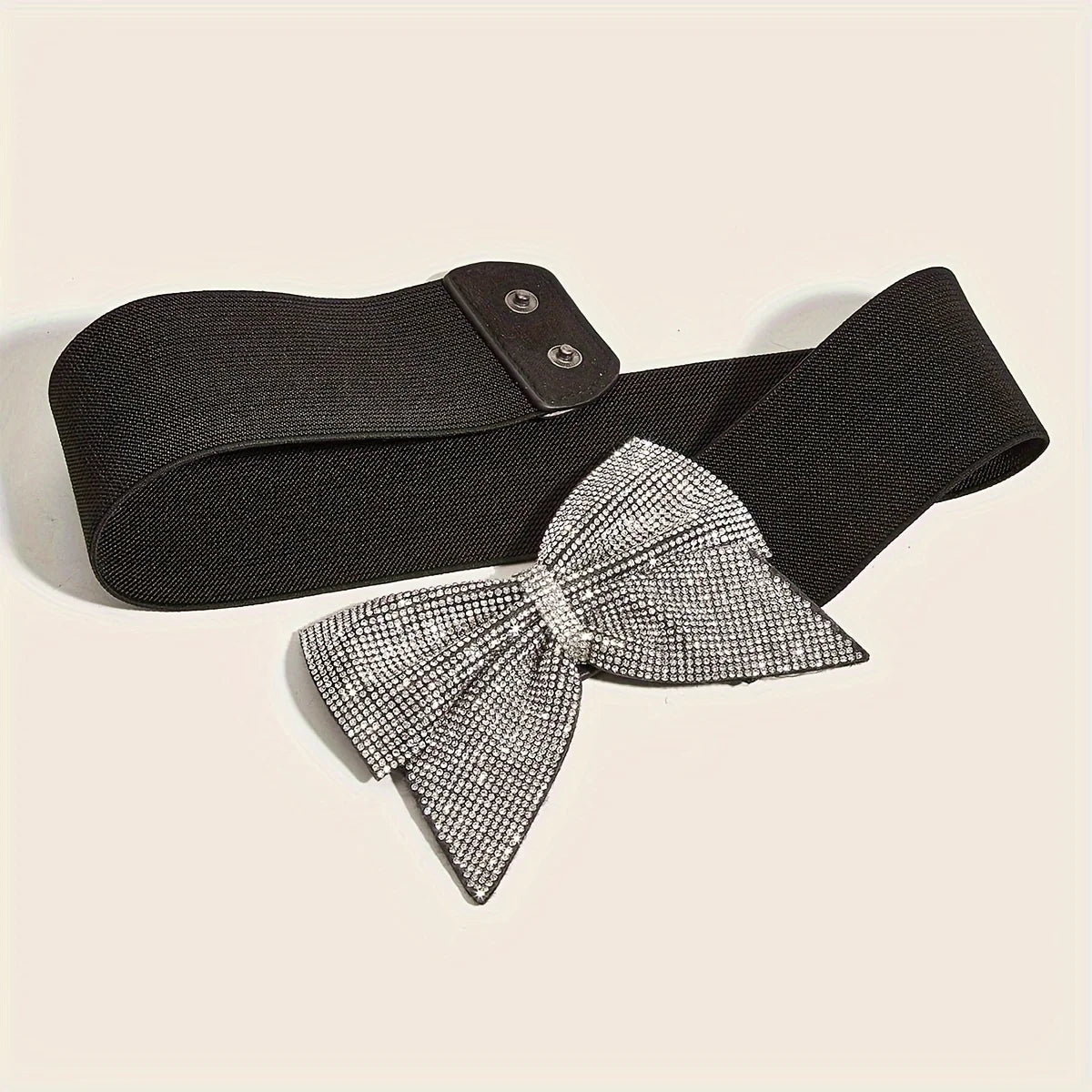 Rhinestone Bow Elastic Peplum Waistband Wide Corset Belt