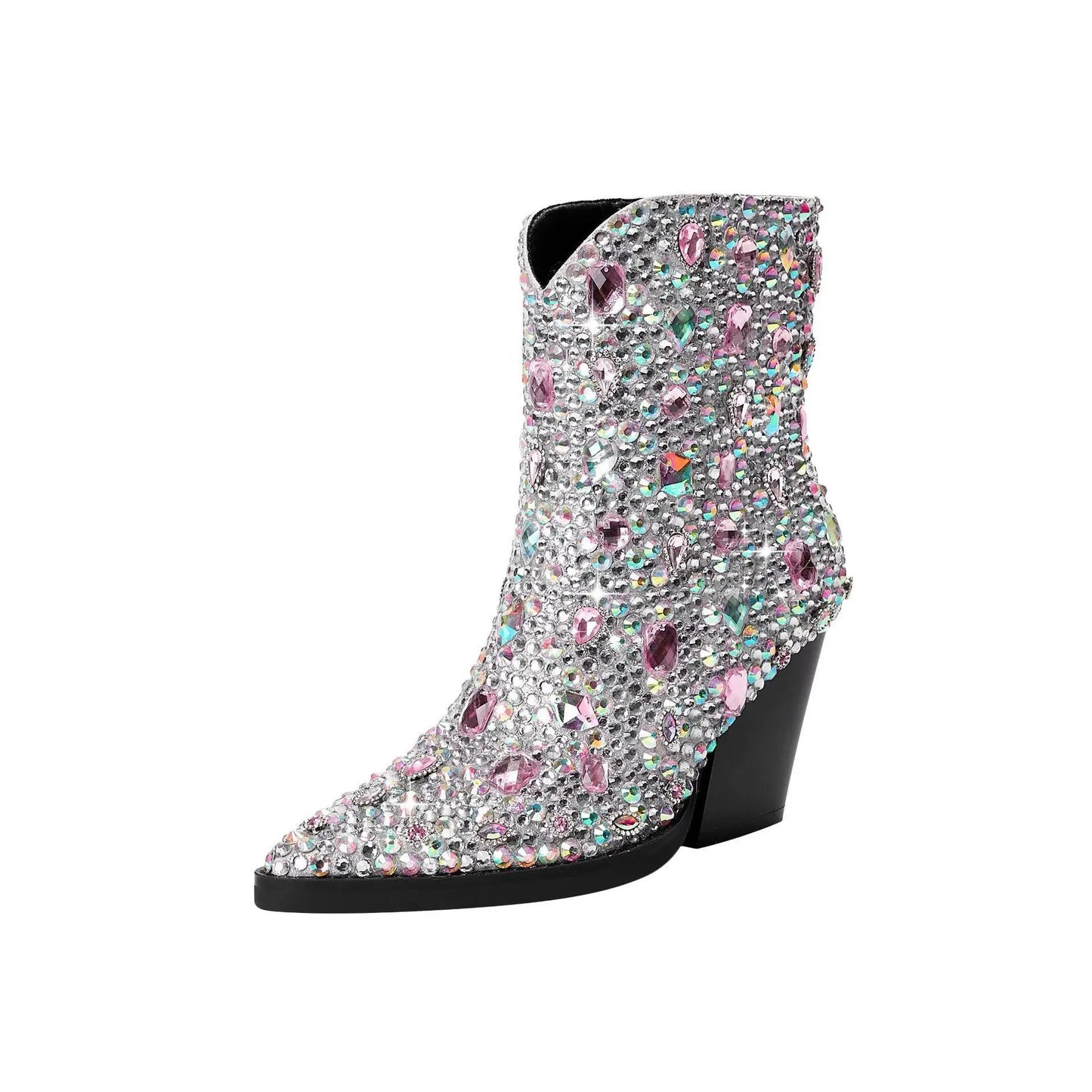 Women's Pointed Rhinestone Western Ankle Cowboy Boots