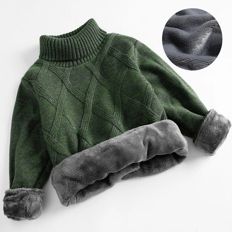 3-10 Years Boys Fashion Plush Warm Turtleneck Sweater