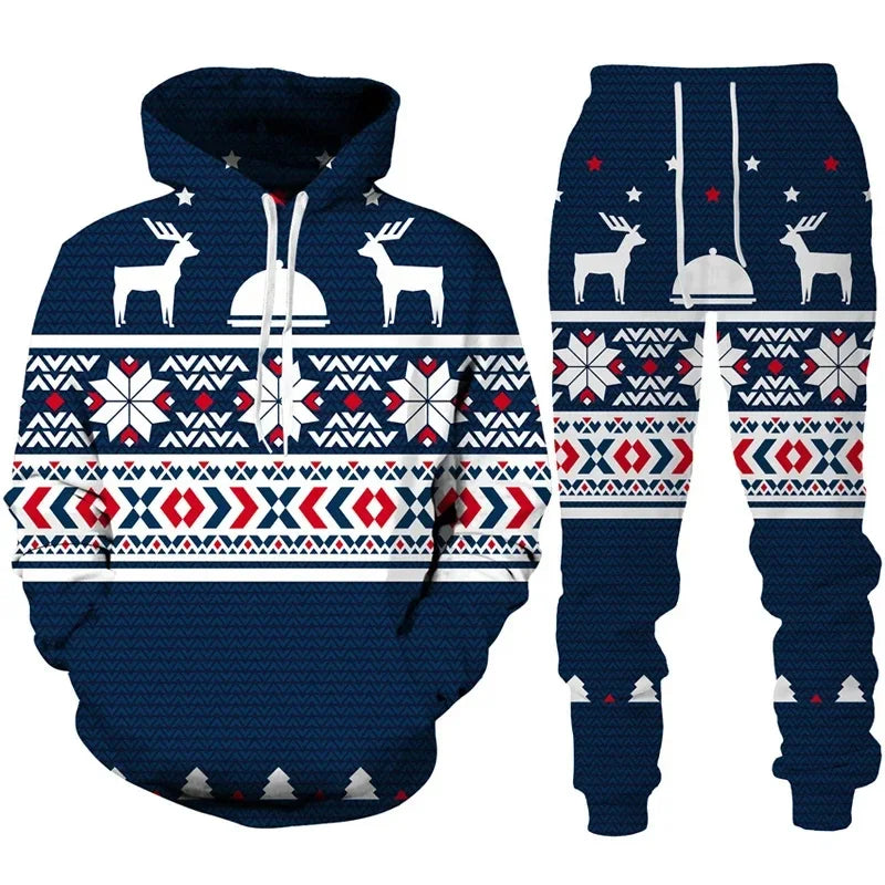 3D Print Hoodies 2pcs Christmas Tracksuit