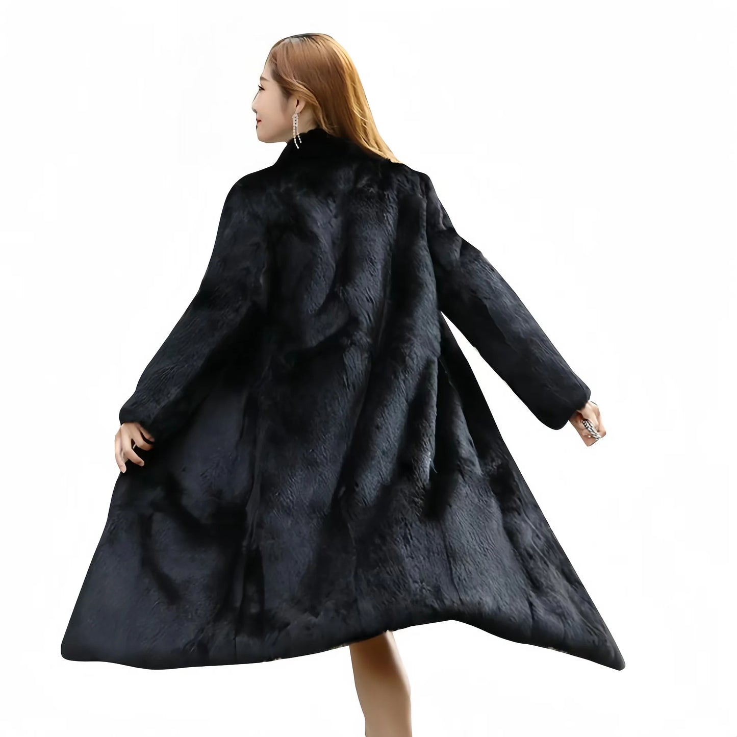 Real genuine natural rabbit fur coat with fox fur collar
