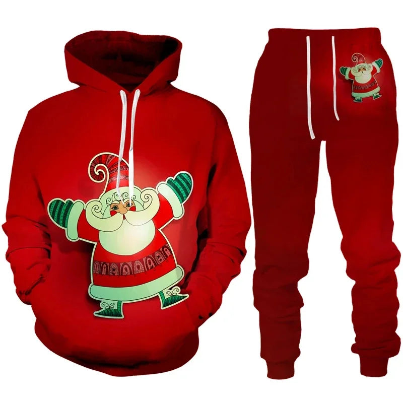 Holiday Party 3D Printed Christmas Hoodies Pants 2pcs Sets for Men and Women