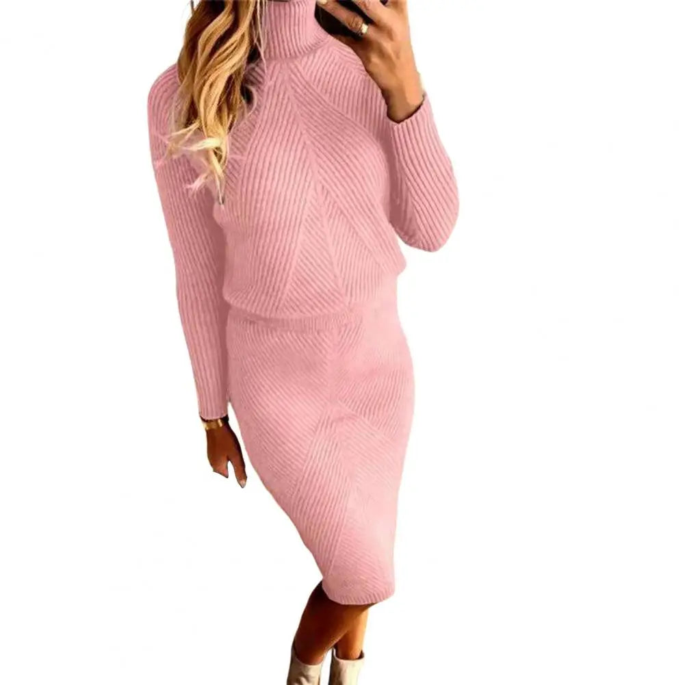 2 Pcs  Turtleneck Sweater Skirt Set