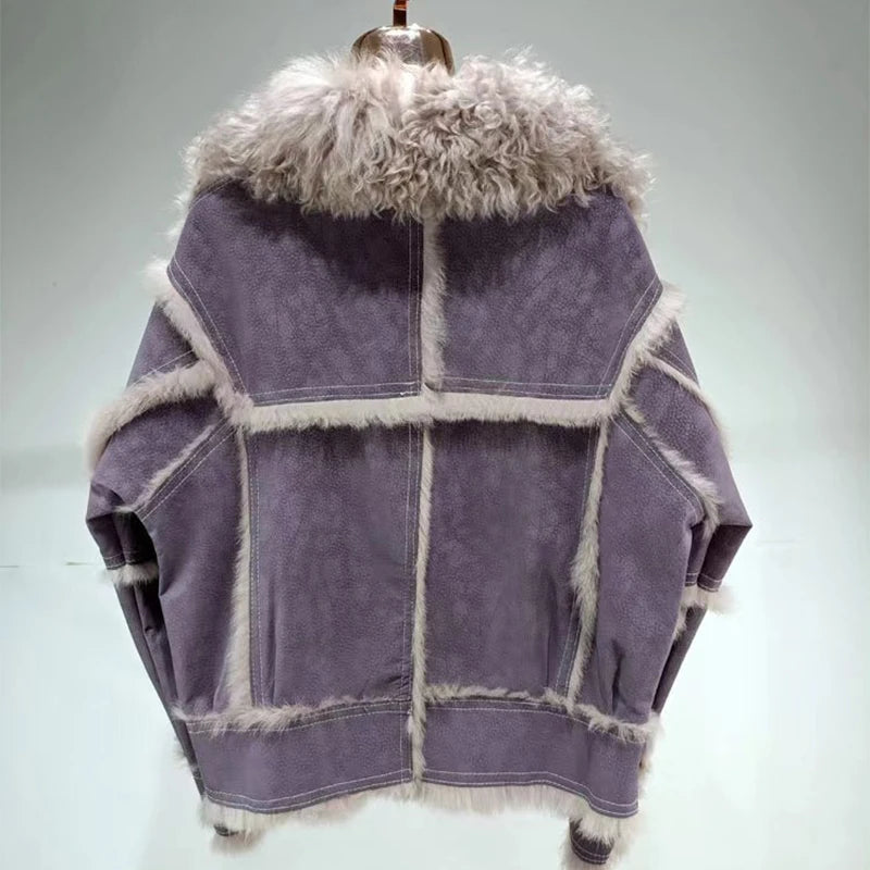 Short Sheepskin Jacket With 100%Natural Rabbit Lining