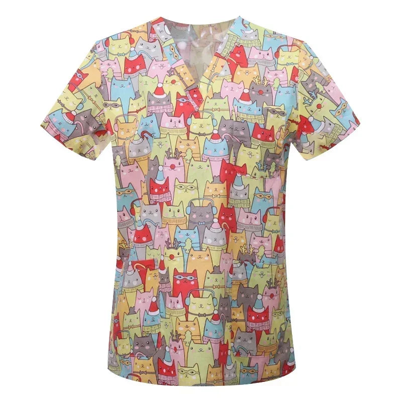 Cotton Print Nurse Scrub Tops