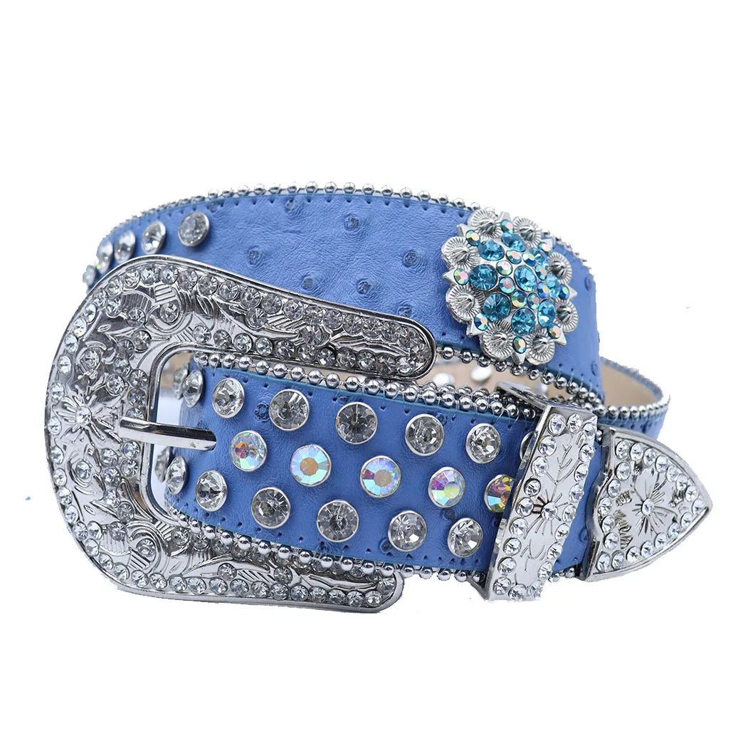 Round Flower Rhinestone Designer Plus Size Belt