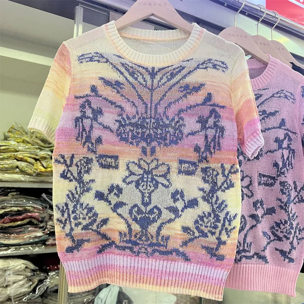 Flower Embroidery Hollow Out Knitted Sweater