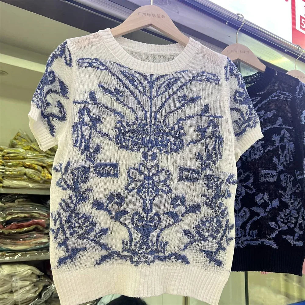 Flower Embroidery Hollow Out Knitted Sweater