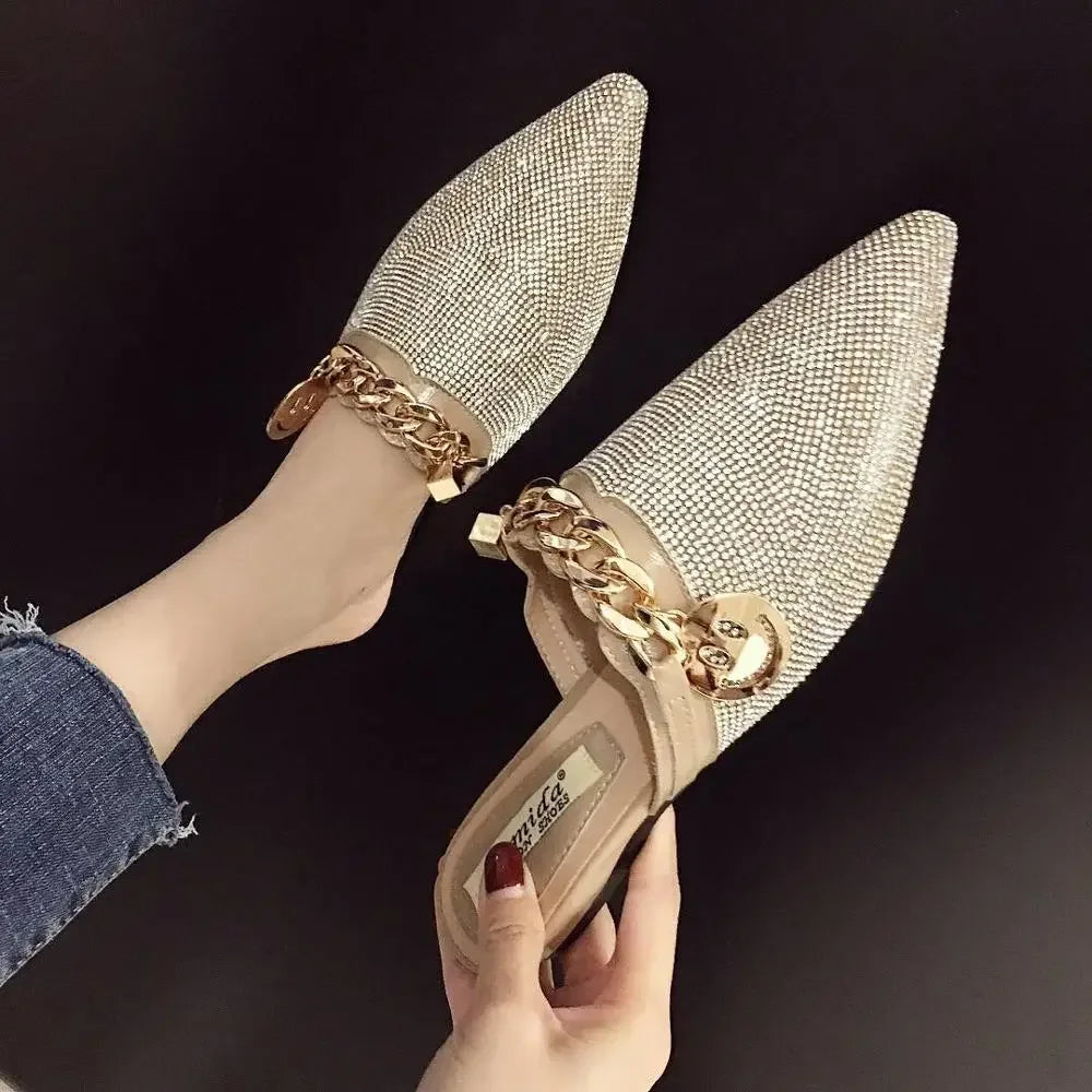 Metal Chain Rhinestone Shiny Flat