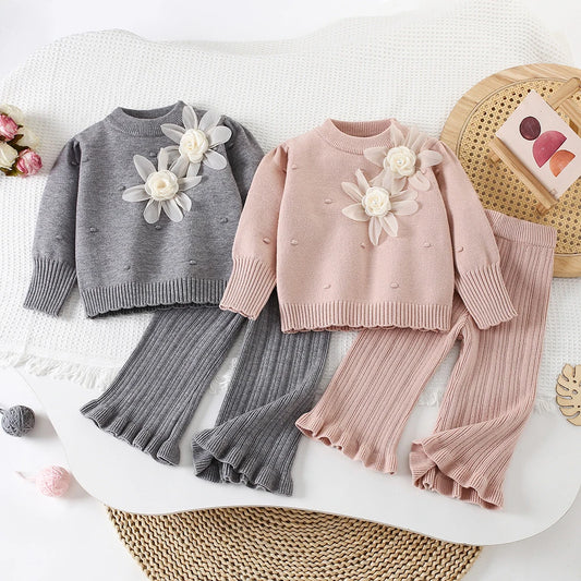 Girl Flower Knitted  2Pcs Set