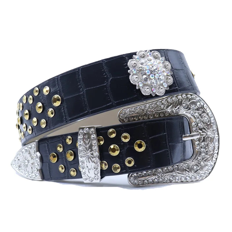 Round Flower Rhinestone Designer Plus Size Belt