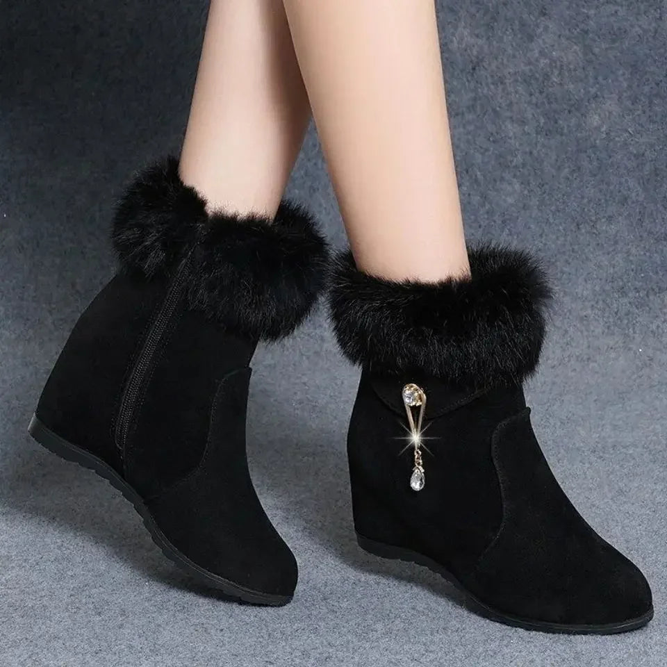 Fur Booties with Rhinestone Accents