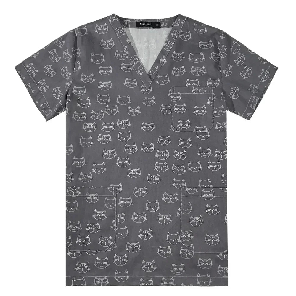 Cotton Print Nurse Scrub Tops