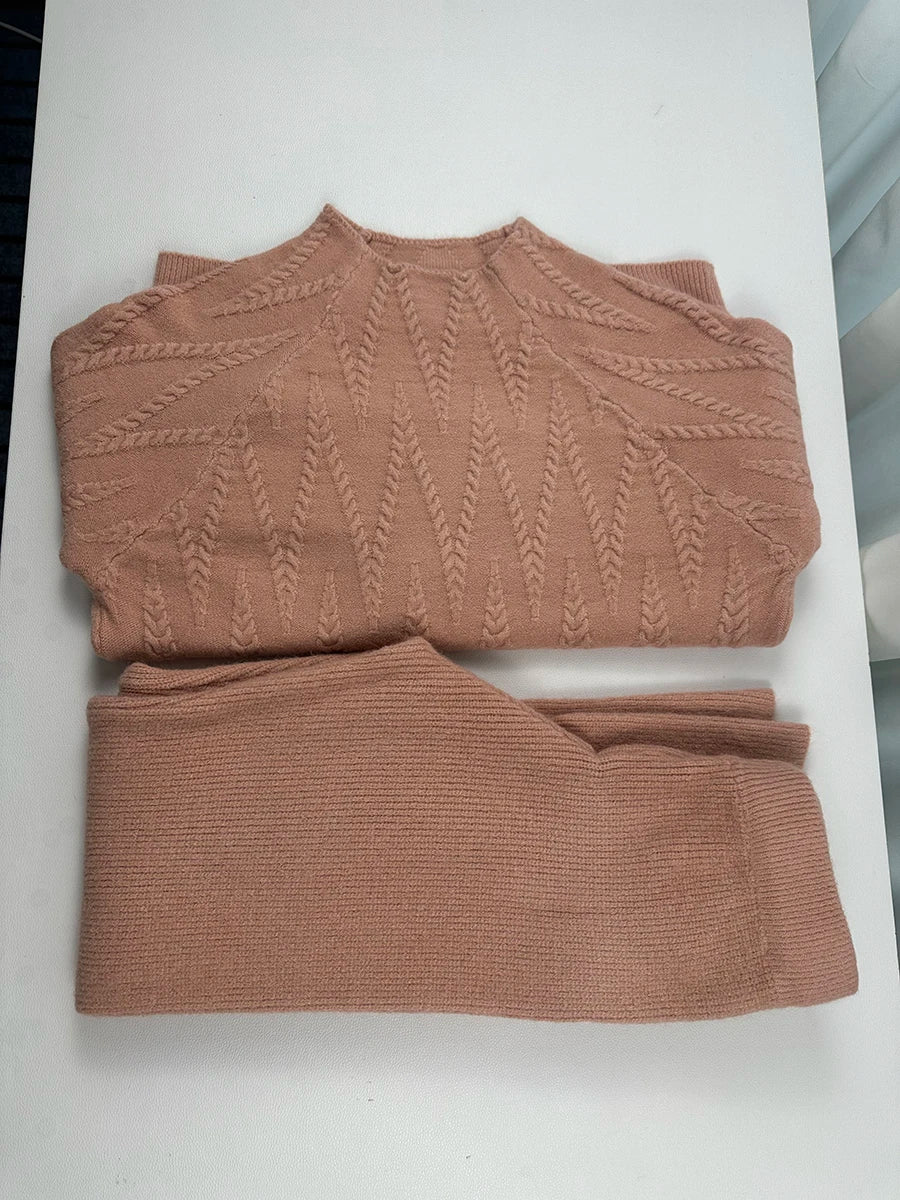 Thick Warm Casual Pullover Sweaters Conjunto Wide Leg Pants