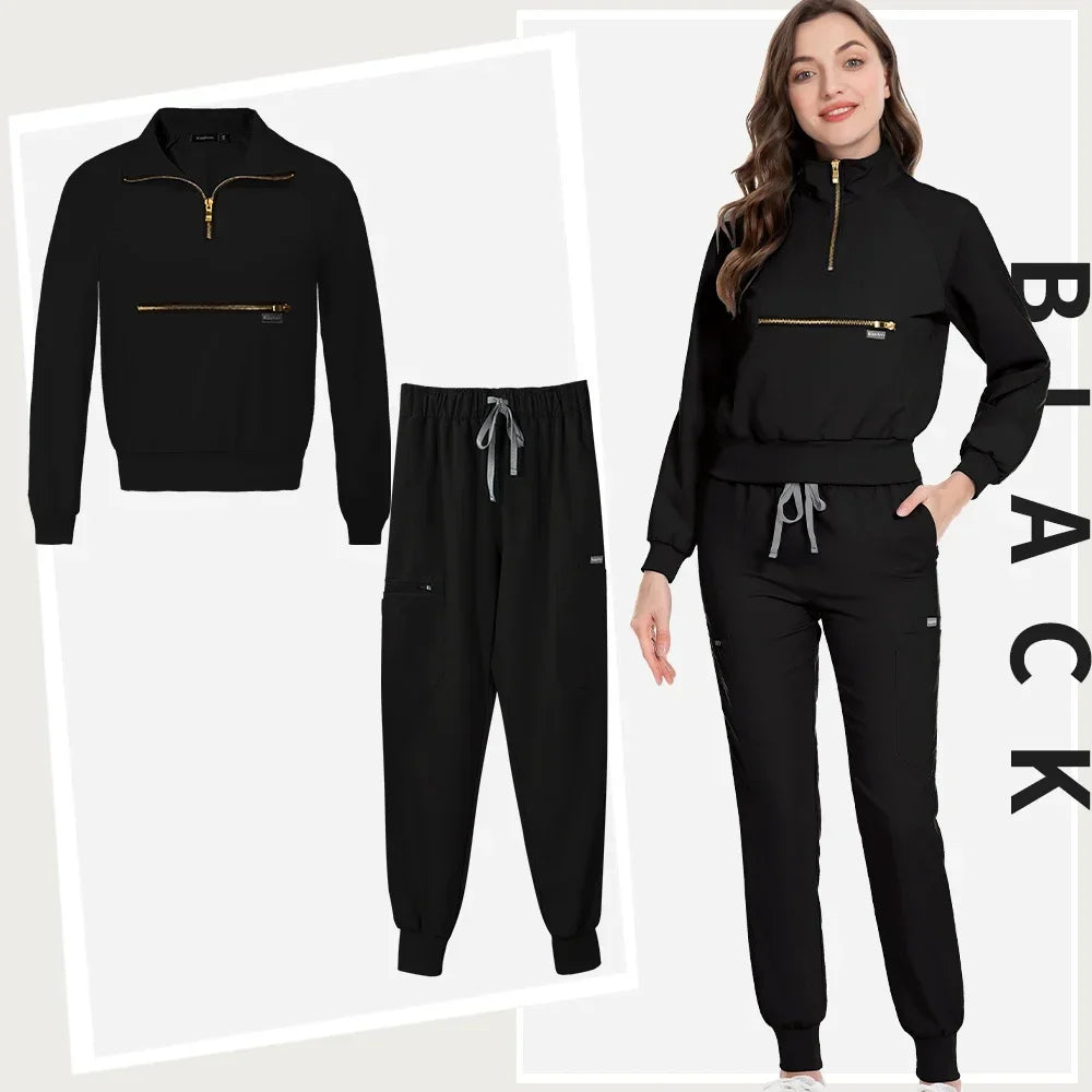 Long Sleeve Scrub Tops With Pocket Pants  Jogging Suits