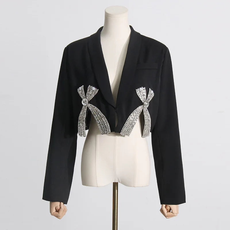 Bow Rhinestones Embellishment Suit
