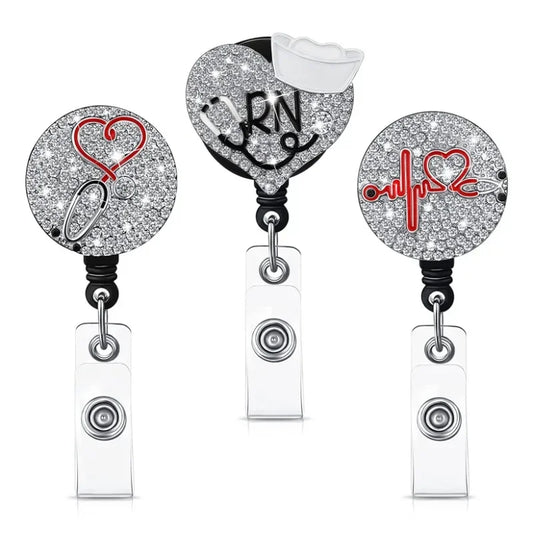 Rhinestone Retractable Nurse Style ID Badge Reel Holder