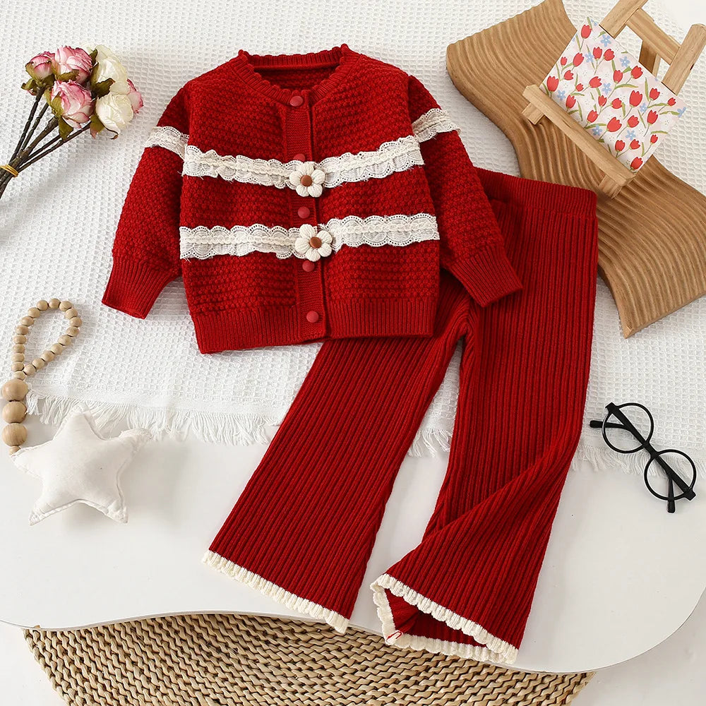 Girl Flower Knitted  2Pcs Set