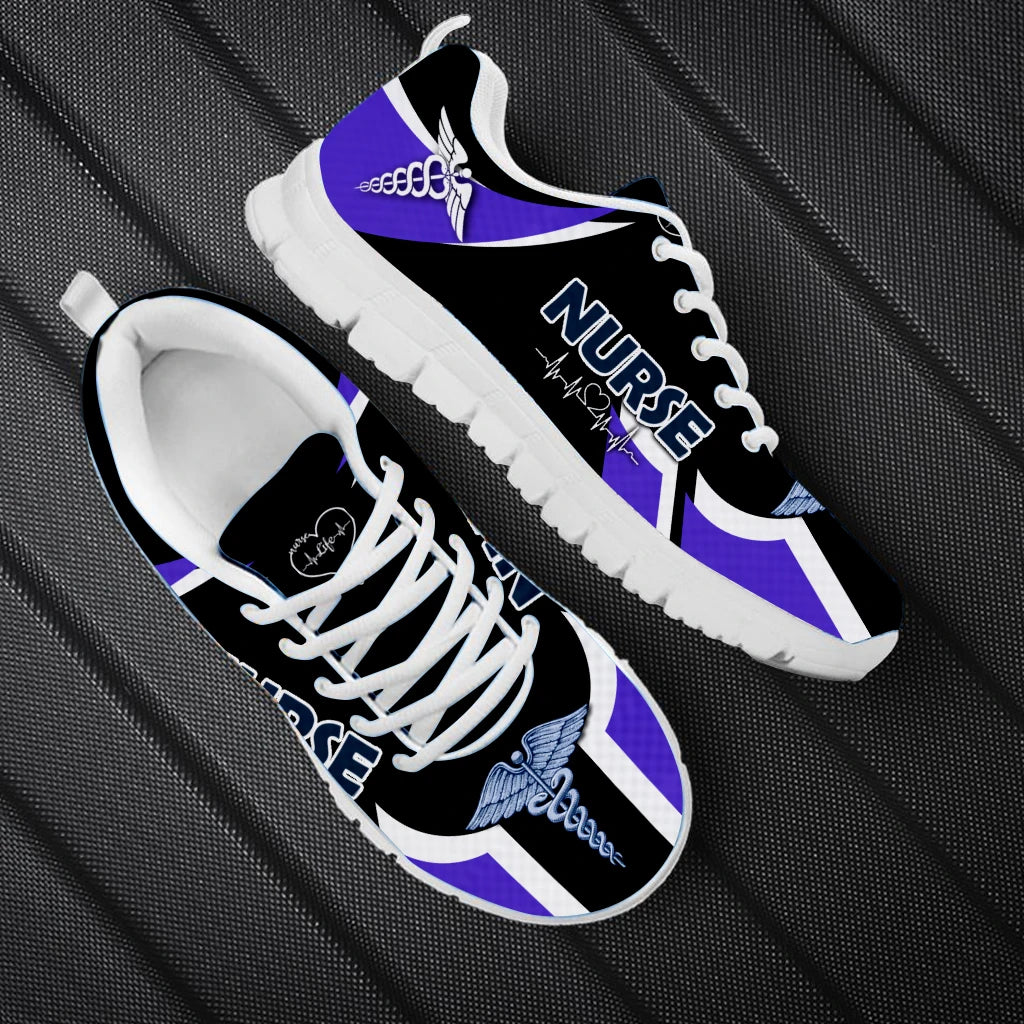 Colorful Gradient Nurse/Stethoscope Heartbeat Print Flat Sneakers