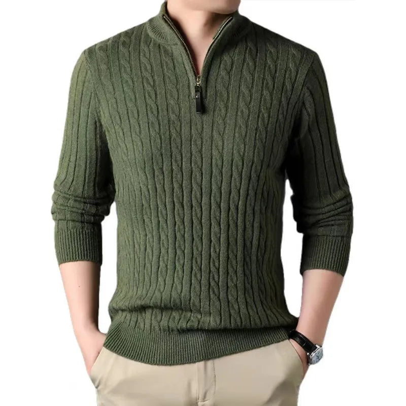 Men's Quarter Zip Slim Fit Casual Knitted Turtleneck Pullover