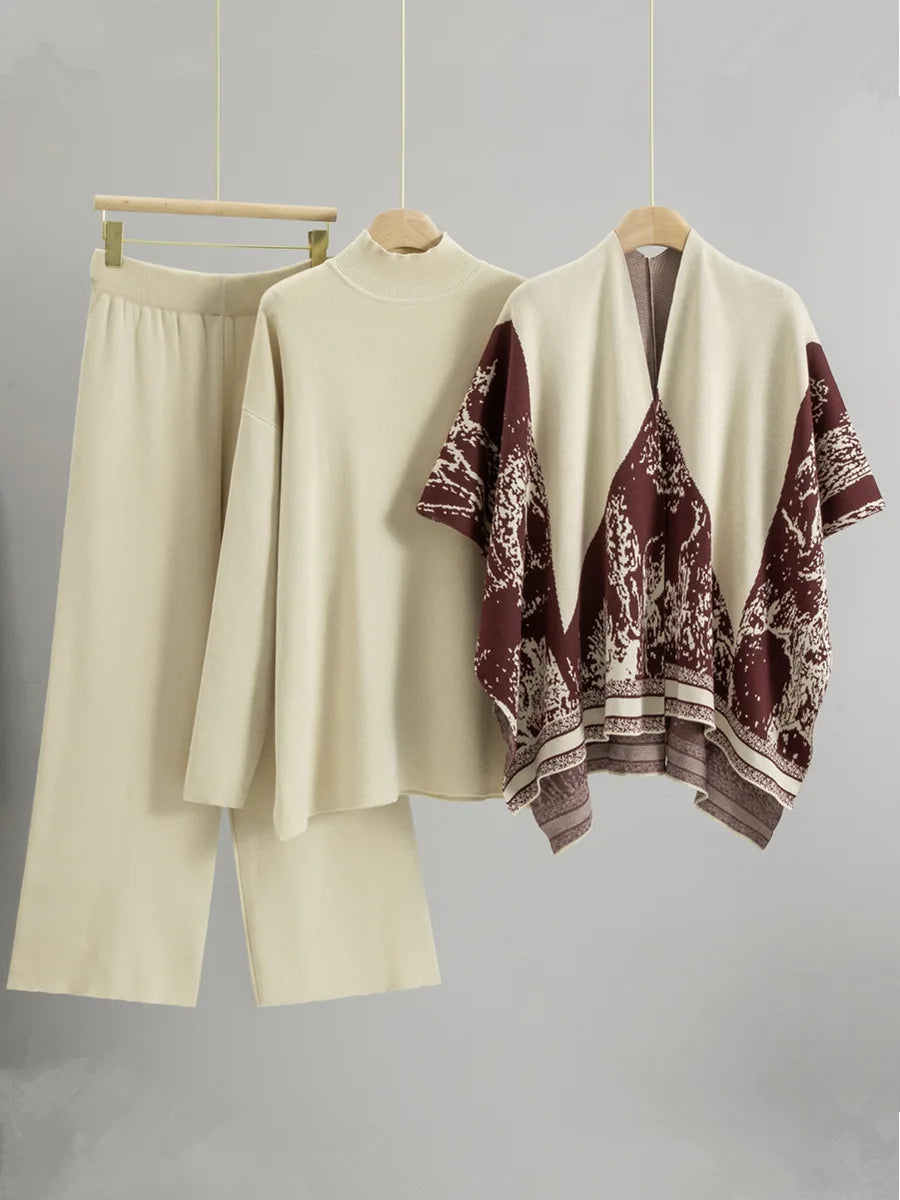 3 Piece  Turtleneck Sweater Pants Set