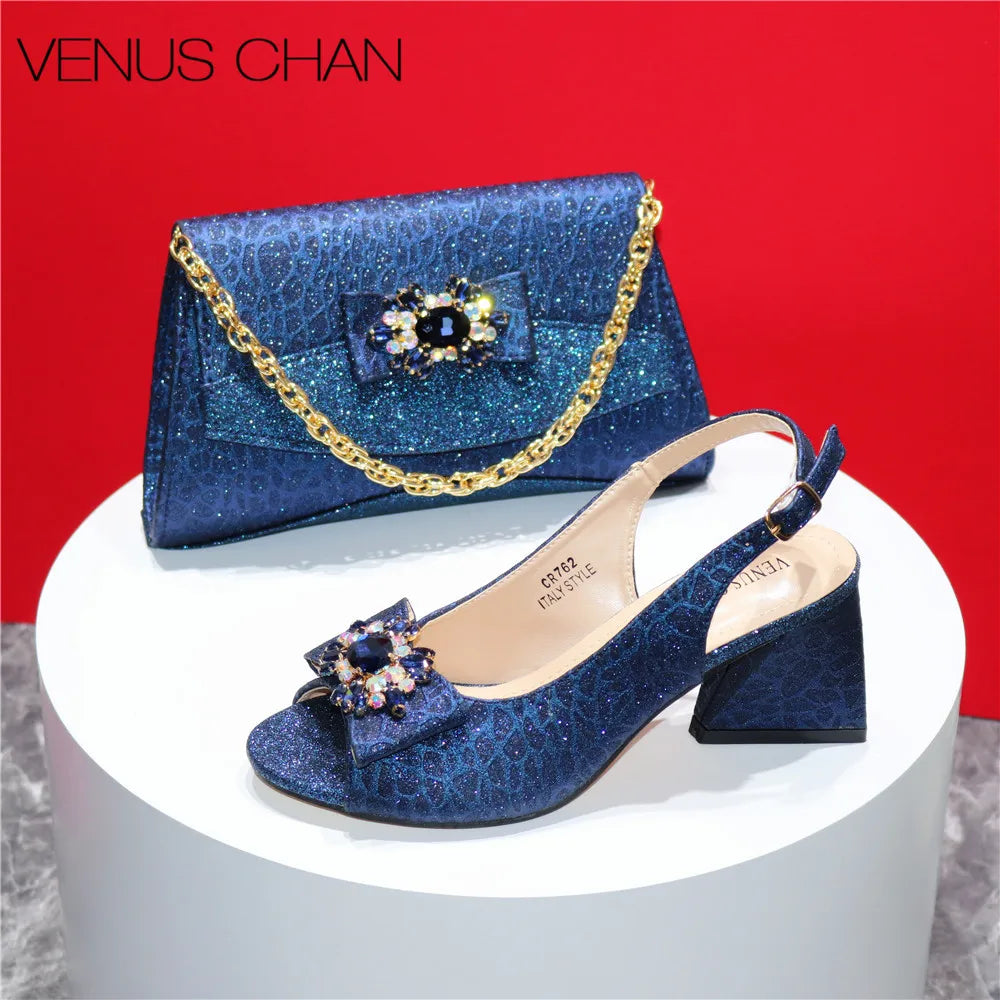 High Quality Peep Toe Shoes and Bag with Shinning Crystal