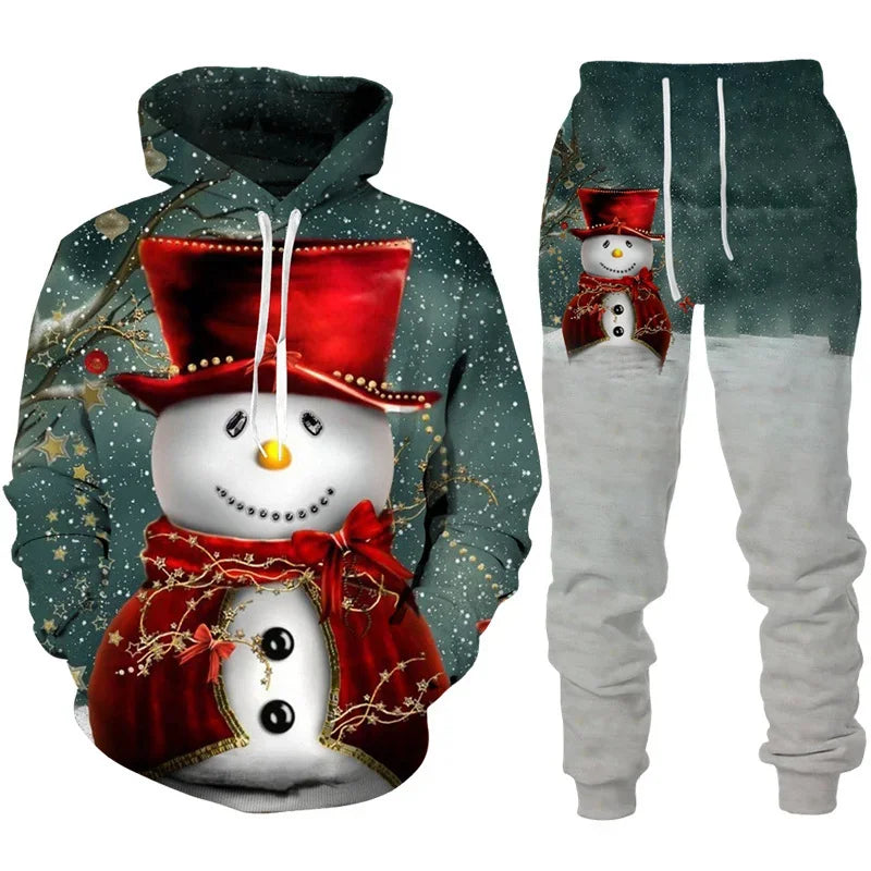 3D Print Hoodies 2pcs Christmas Tracksuit