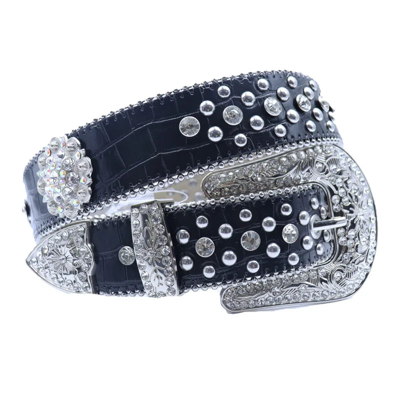 Round Flower Rhinestone Designer Plus Size Belt