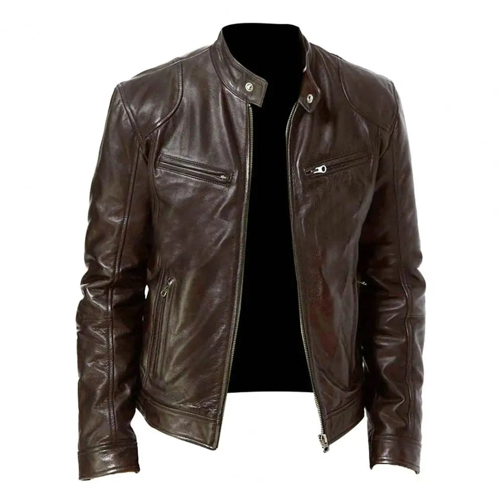 Men Casual Stylish Faux Leather Motorcycle Jacket