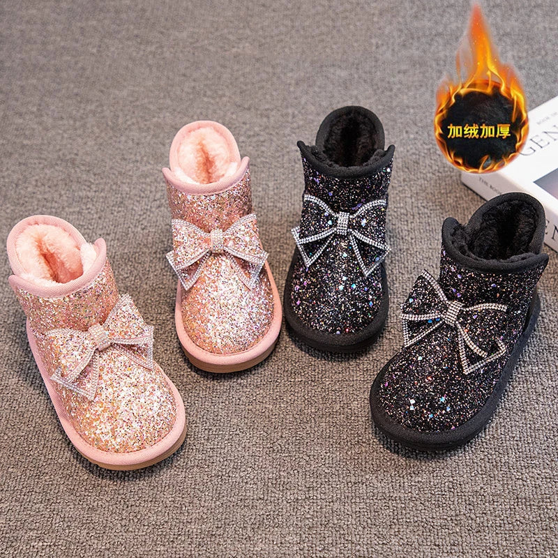 Cute Girl Bow Rhinestones Snow Boots