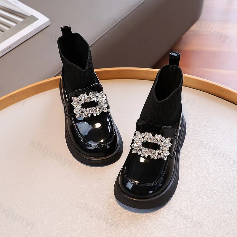 Breathable Kids Sock Rhinestone Buckle Leisure Boots