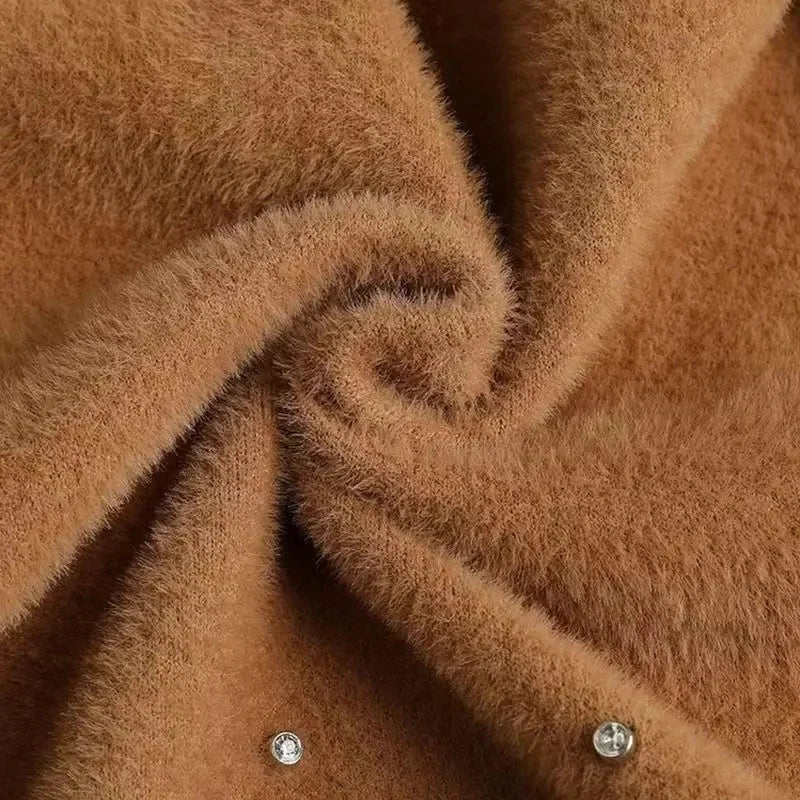 Imitation Mink Fleece Women Coat Hooded Mid Long Knitted Cardigan Sweater