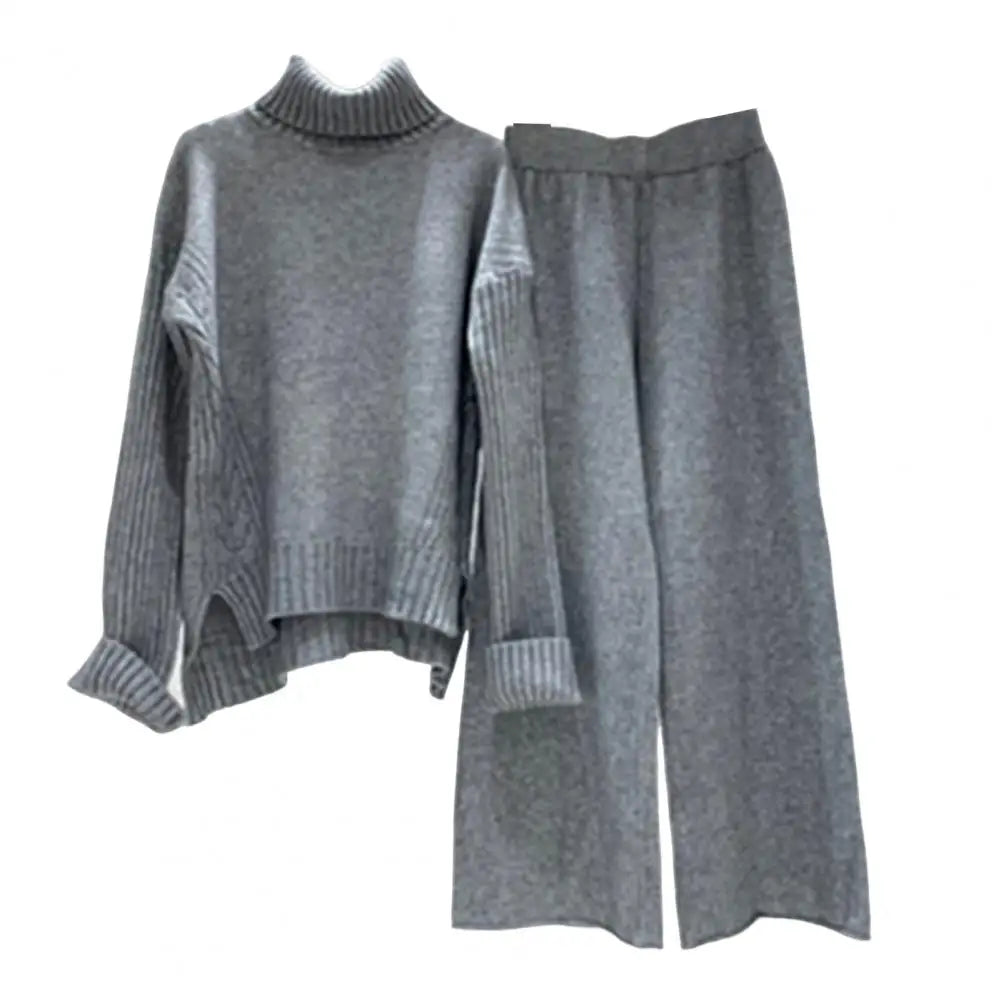 2Pcs Turtleneck Sweater Straight Wide Leg Pants Set