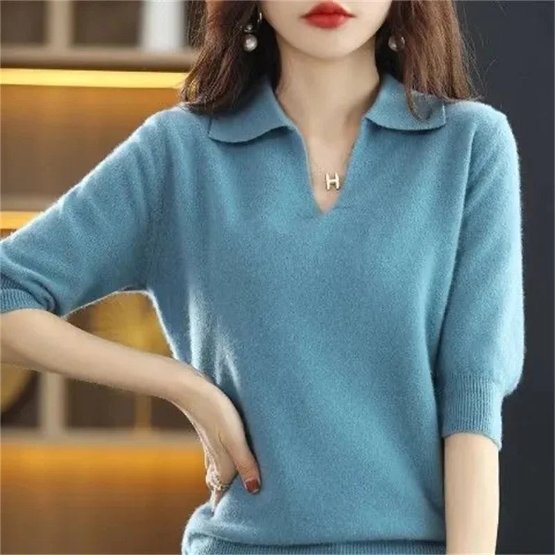 Women Knitted 3/4 length Sleeve Sweaters