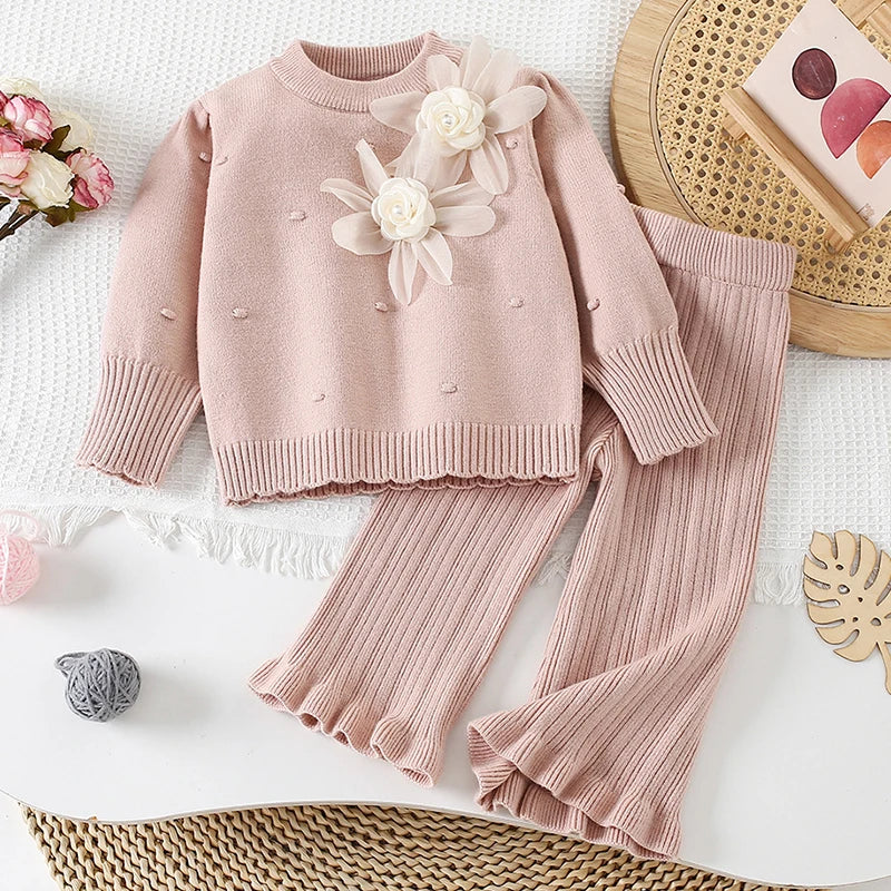 Girl Flower Knitted  2Pcs Set