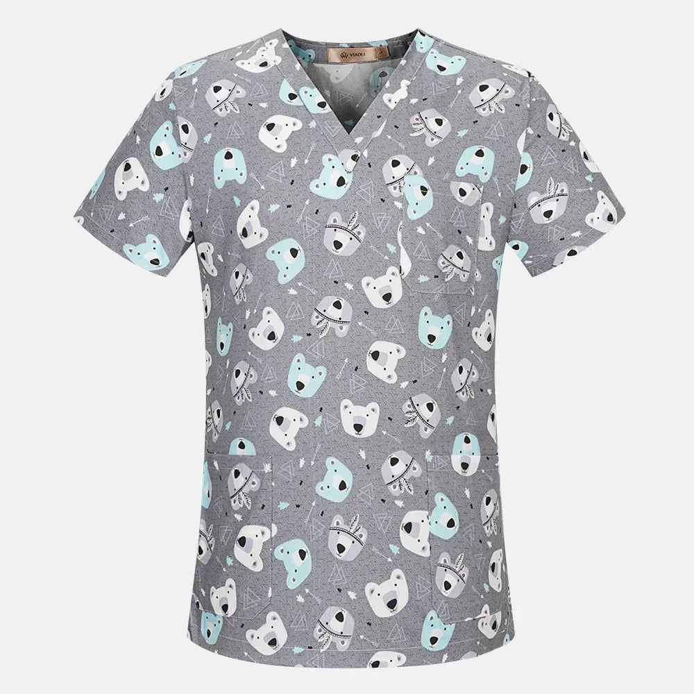 Cotton Print Nurse Scrub Tops