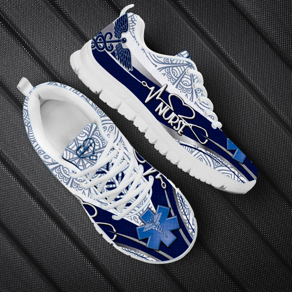 Colorful Gradient Nurse/Stethoscope Heartbeat Print Flat Sneakers