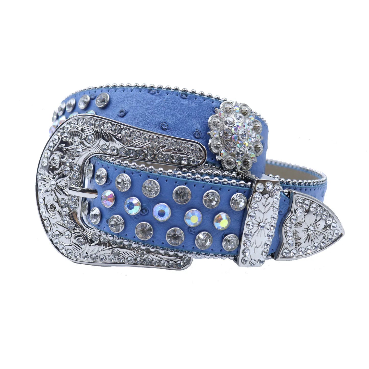 Round Flower Rhinestone Designer Plus Size Belt