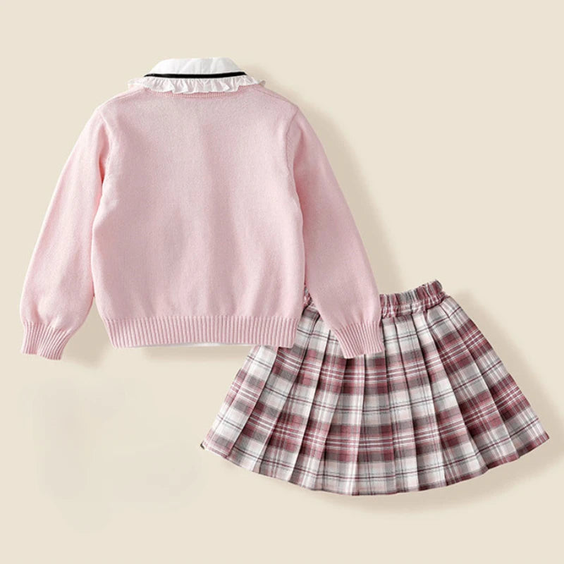 My Melody  Children's Knitted Cardigan Pleated Skirt Three Piece Set Skirt