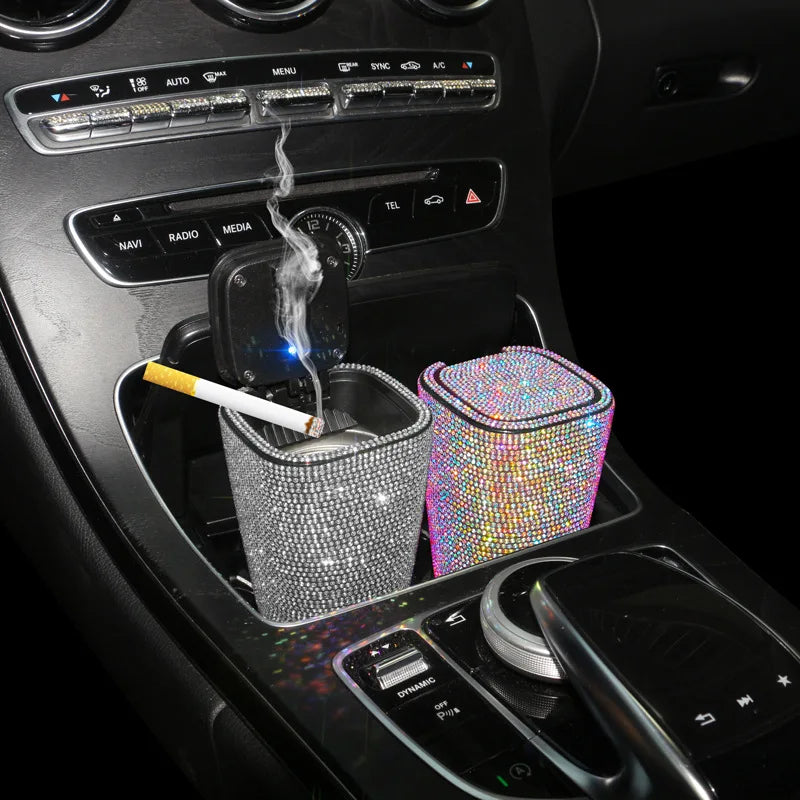 Bling Car Ashtray with LED Lights and Cover Windproof and Odor-Proof