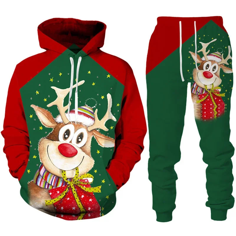 3D Print Hoodies 2pcs Christmas Tracksuit