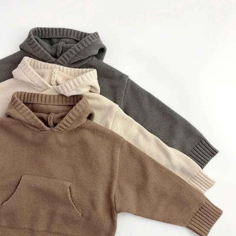 Front Pocket Fine Hoodie Knit Pullover