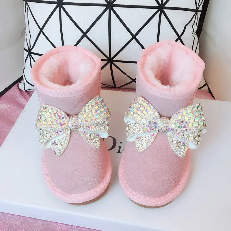 Handmade Girls Boots with Rhinestone Bow