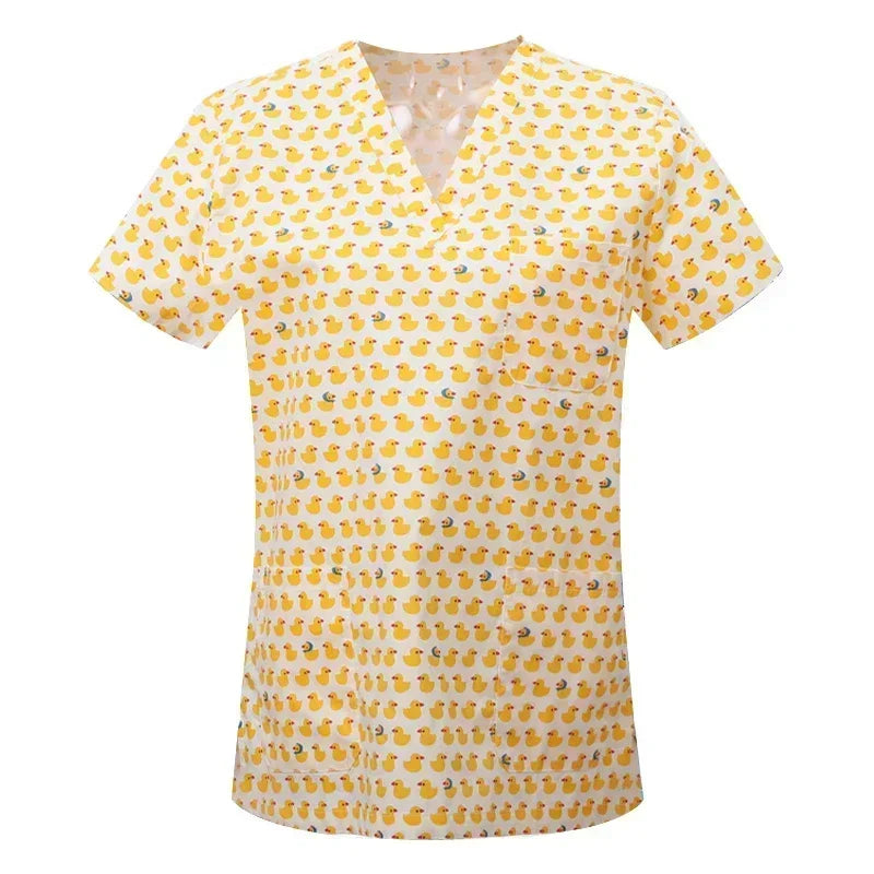 Cotton Print Nurse Scrub Tops