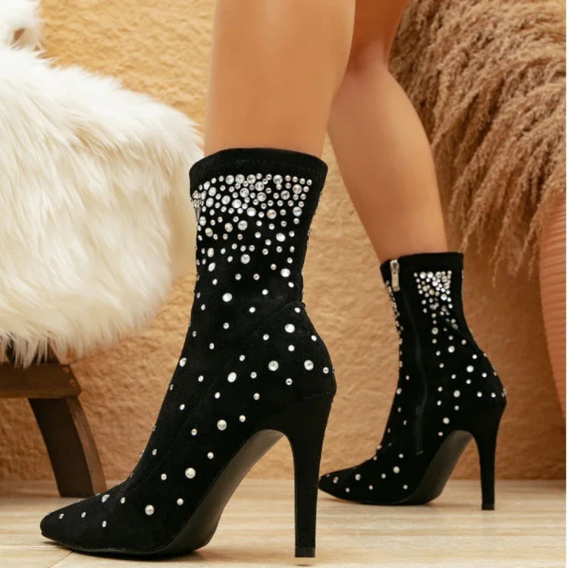 Rhinestone Suede Boots