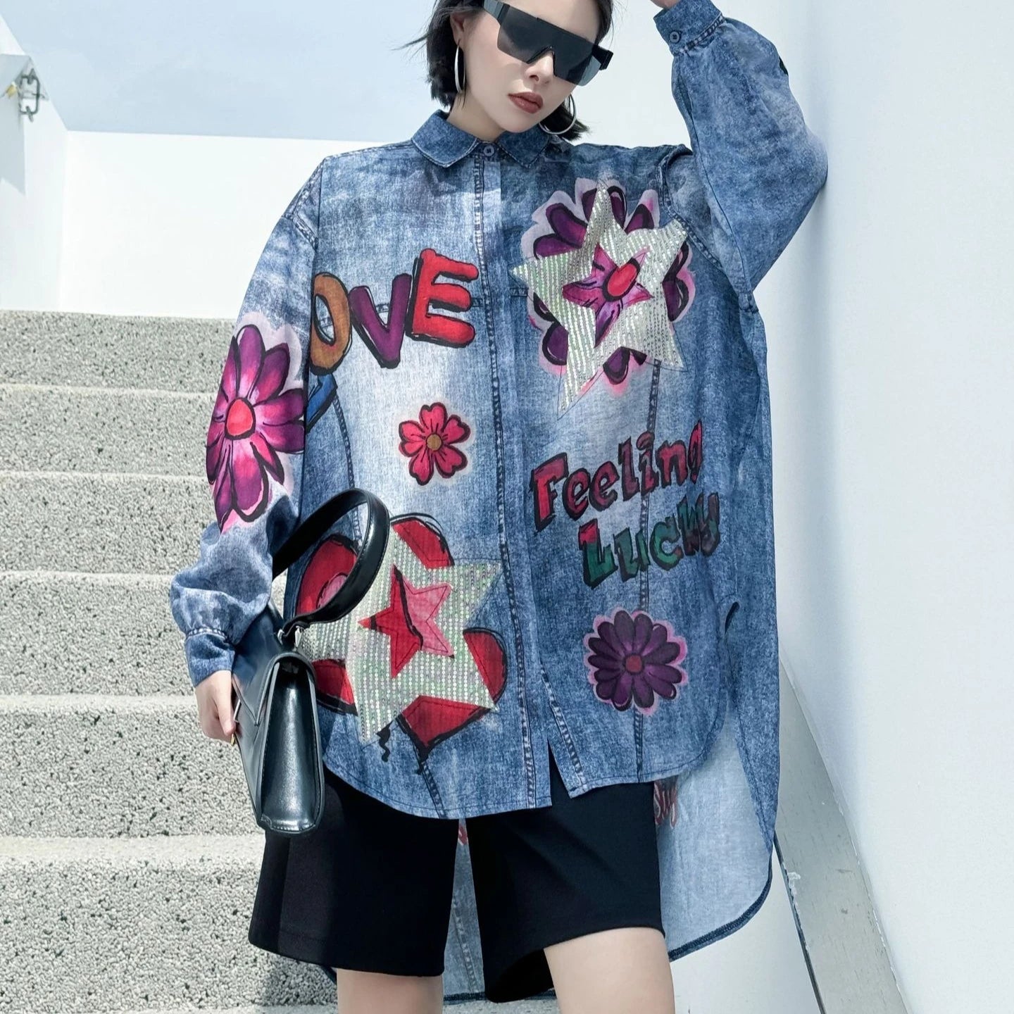 Retro Flowers Sequin Tie Dye Shirts