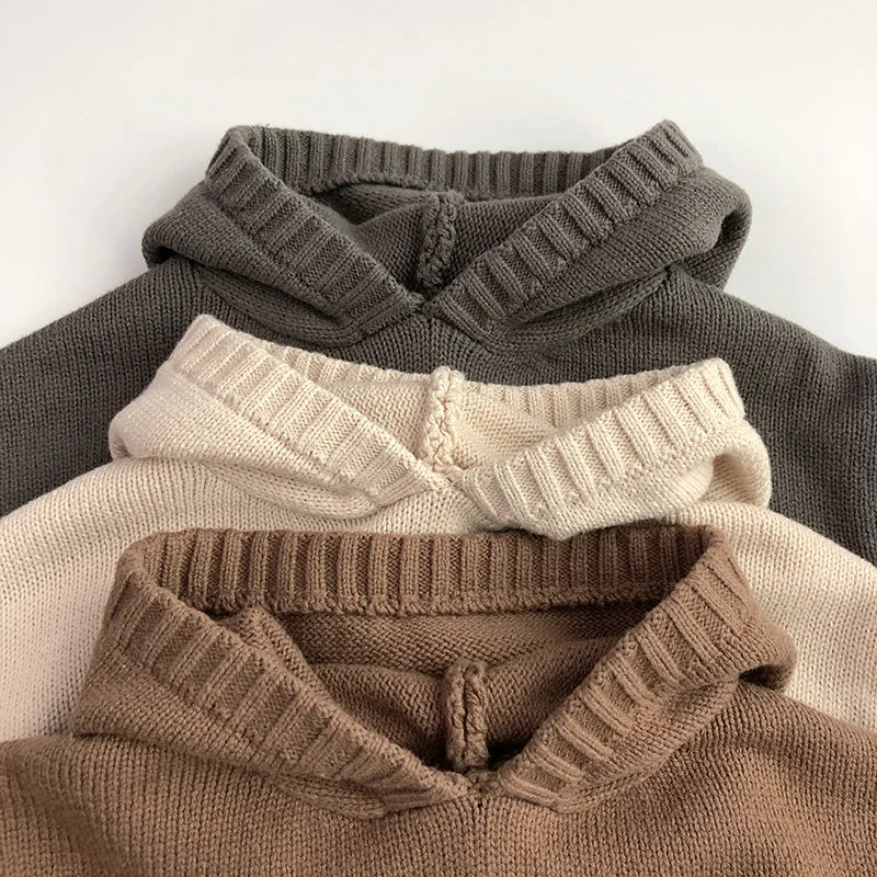 Front Pocket Fine Hoodie Knit Pullover