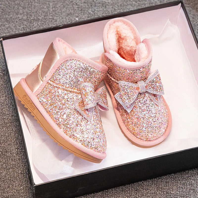 Cute Girl Bow Rhinestones Snow Boots