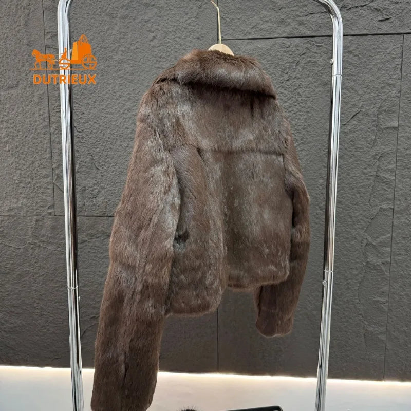 2025 New Winter Short Genuine Rabbit Fur Coat